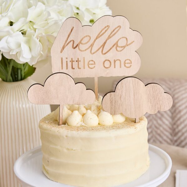Cake Topper Hello Little One in Legno