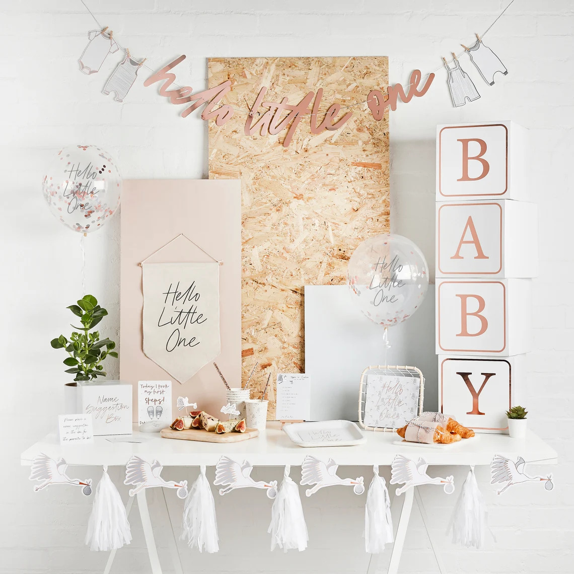 Set 4 Blocchi Decorativi BABY Oro Rosa per Baby Shower - immagine 2