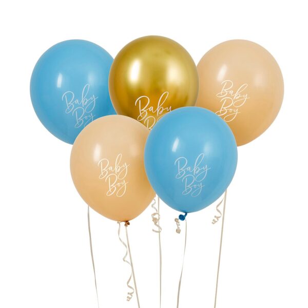 Palloncini Baby Shower Azzurro, Nude e Oro da 30 cm – Set da 5