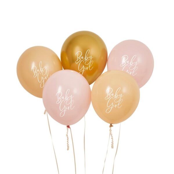 Palloncini Baby Shower Rosa, Nude e Oro da 30 cm – Set da 5