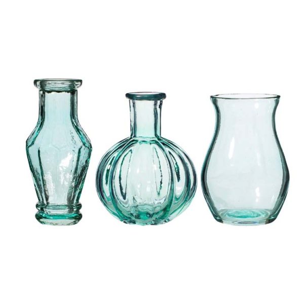 Vaso in vetro riciclato azzurro – Set 3 pezzi