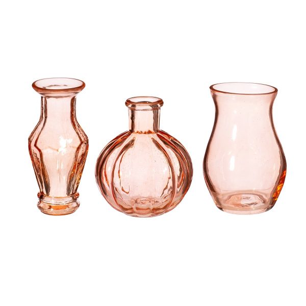 Vaso in vetro riciclato rosa - Set 3 pezzi