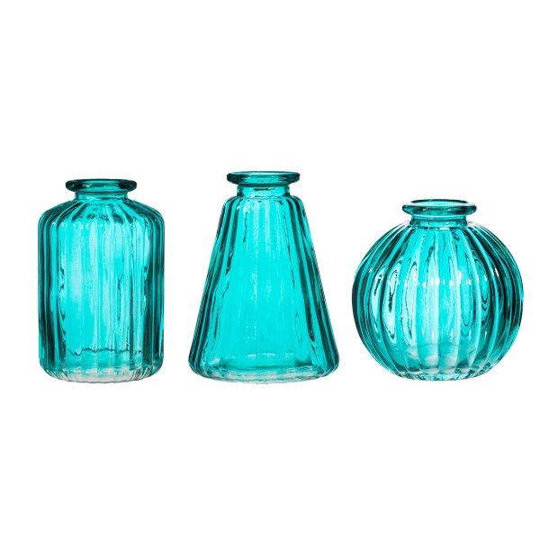 Vasetti in vetro turchese - Set 3 pezzi