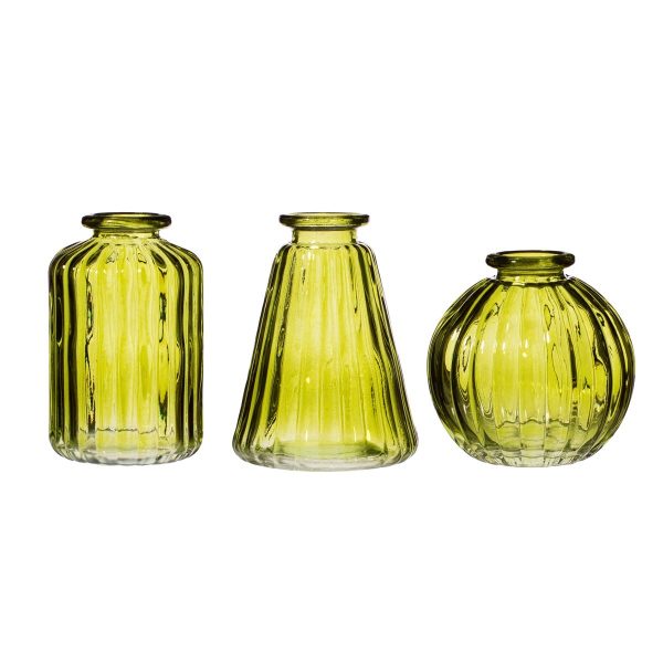 Vasetti in vetro verde oliva - Set 3 pezzi